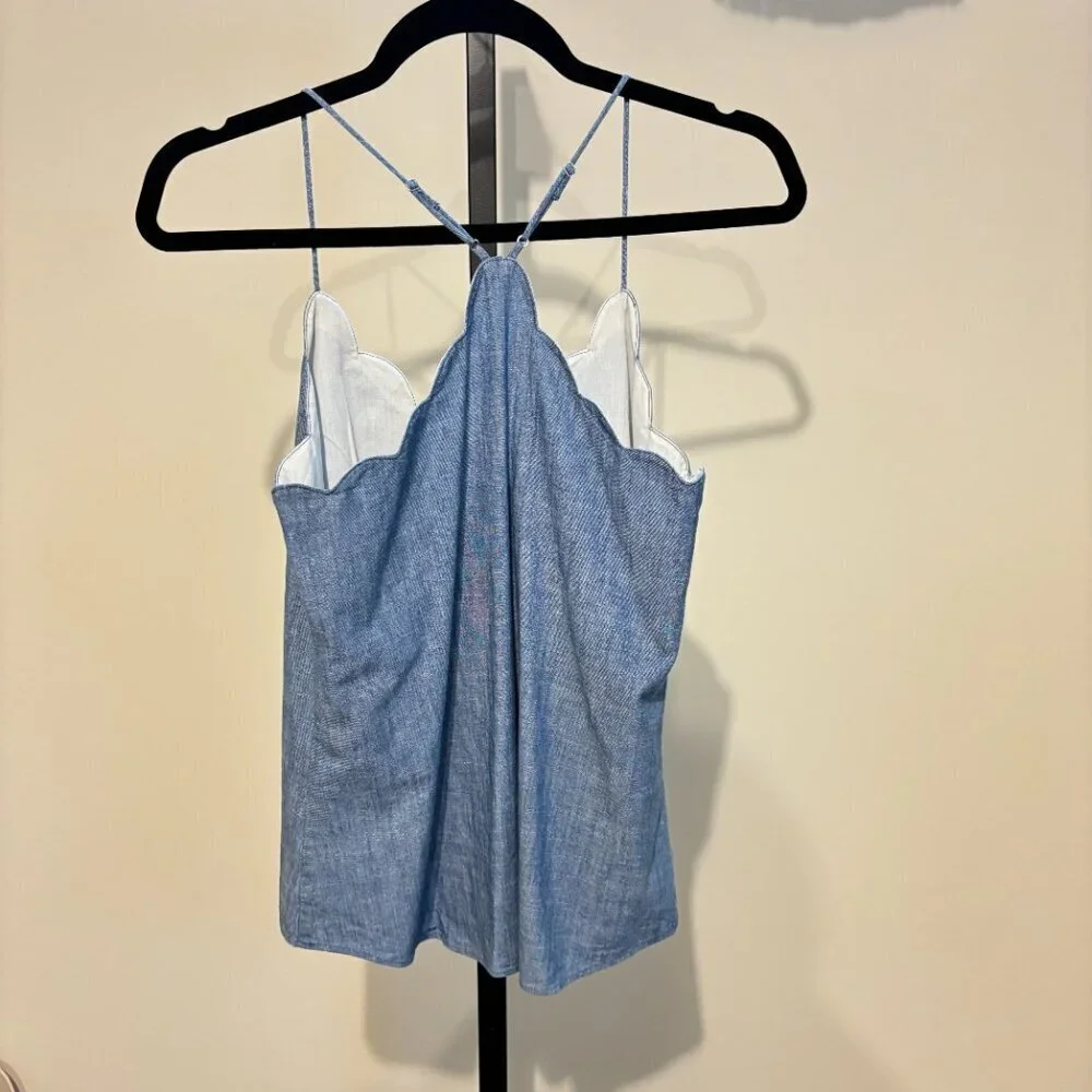 J. Crew Chambray Scalloped Halter Top Blue